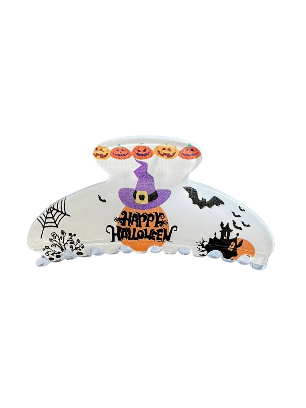 White Orange Witch Hat Jack-o'-lantern Bat Halloween 4" Lobster Claw Hair Clip